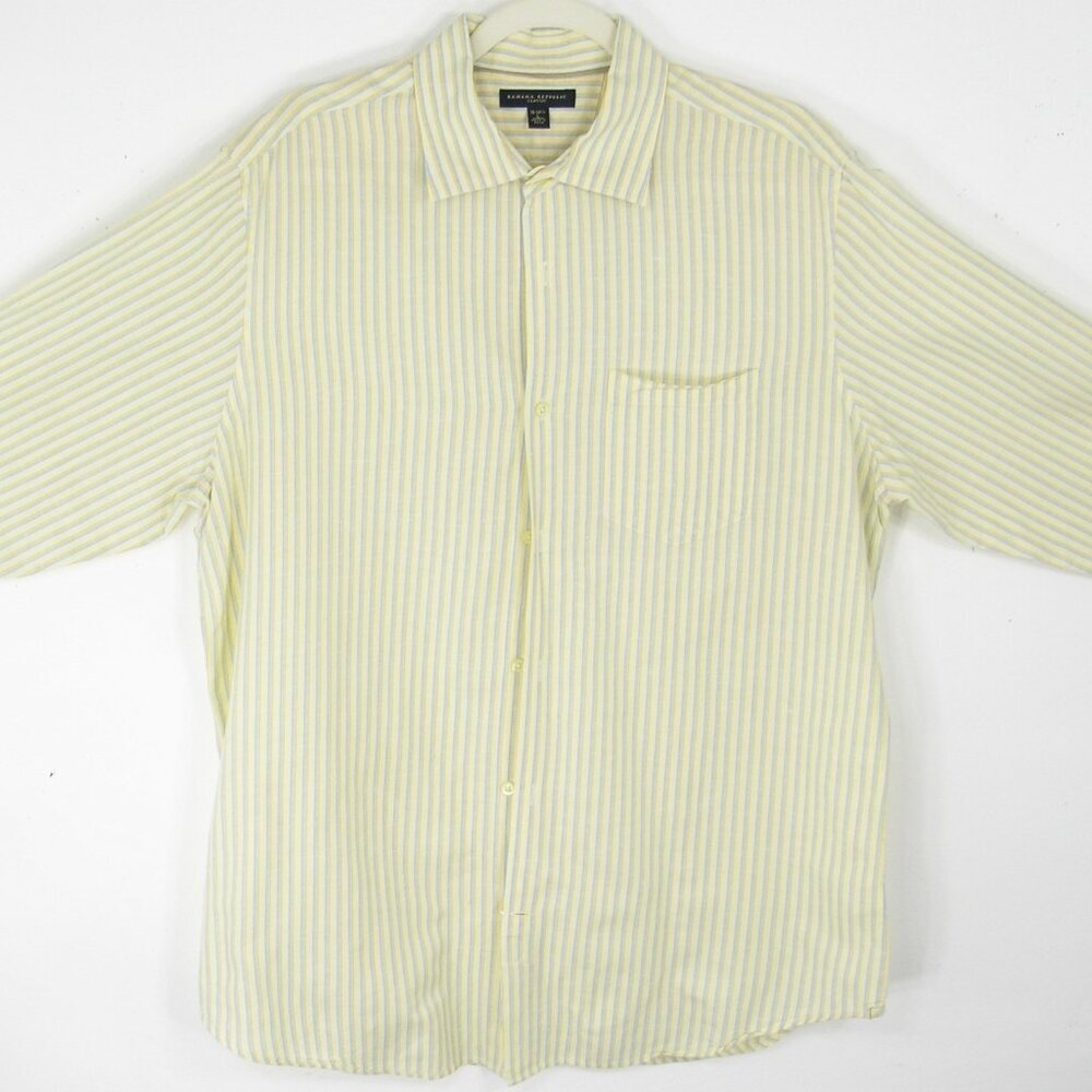 Banana Republic Classic Linen Button Down Long Sleeve Striped Shirt Cream